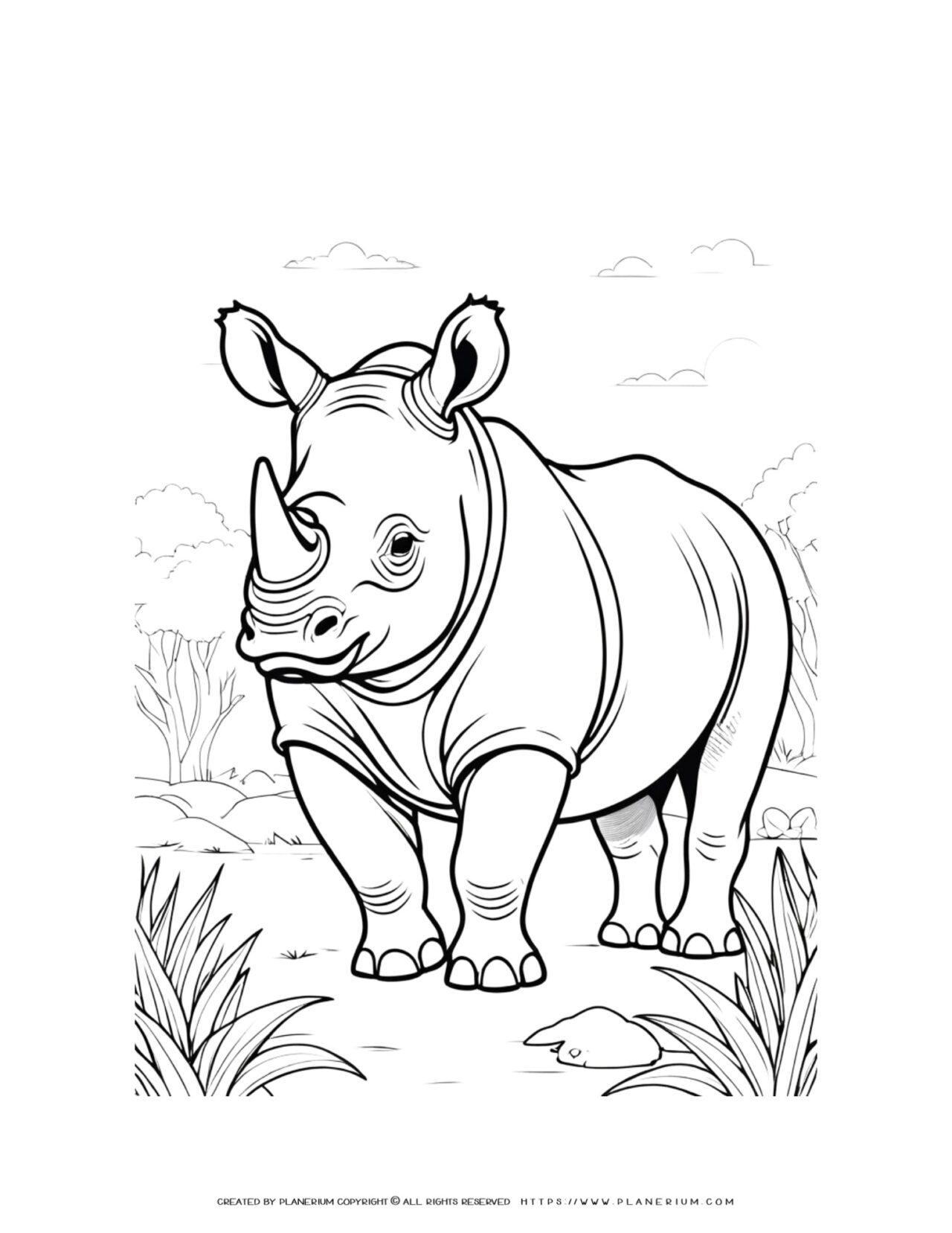 rhinoceros-in-nature-coloring-page