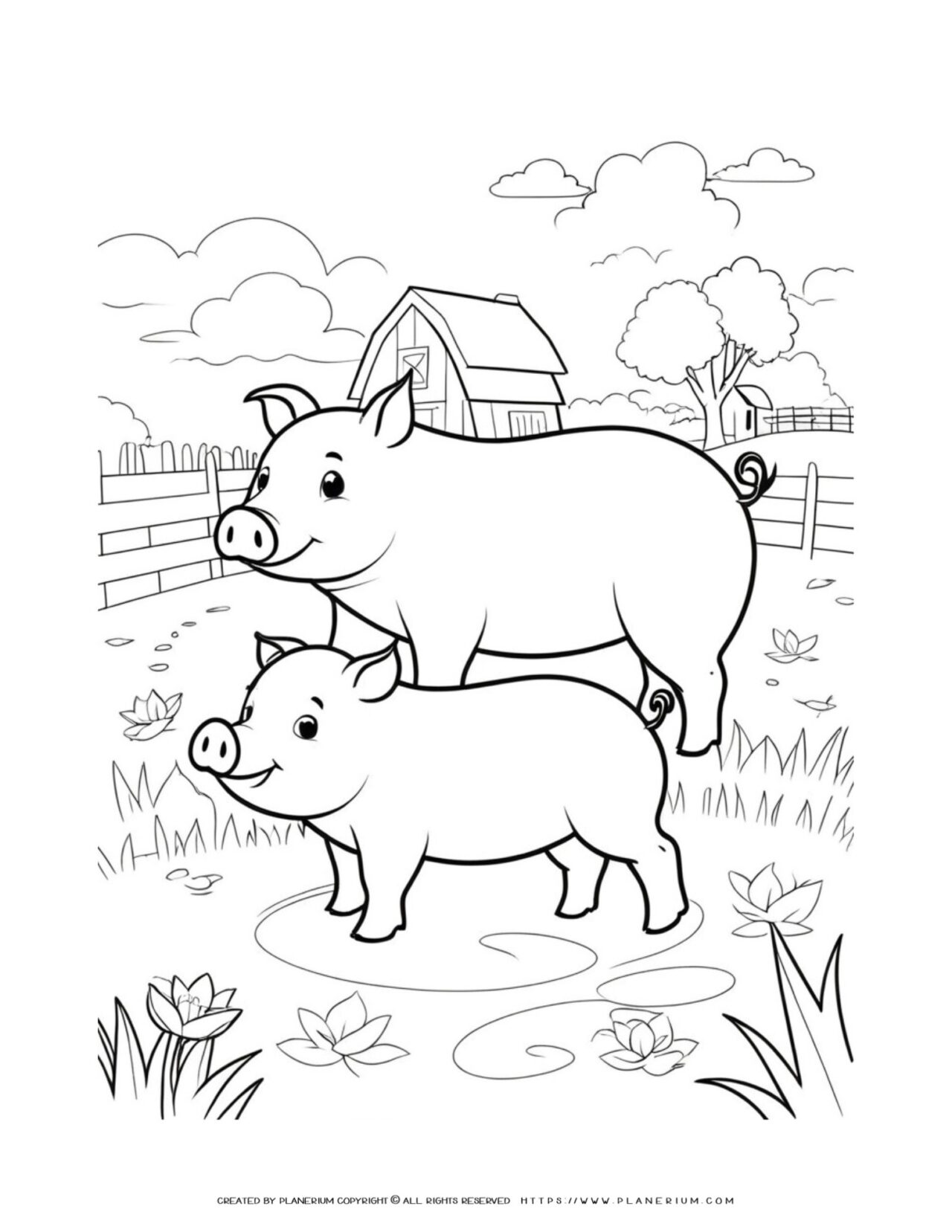 two-pigs-family-side-view-in-the-farm-coloring-page-for-kids
