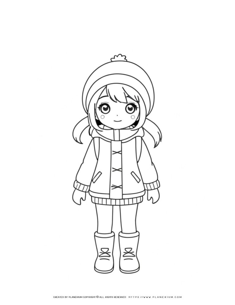 Winter Girl Anime Style Coloring Page for Kids - Fun Winter Wonderland