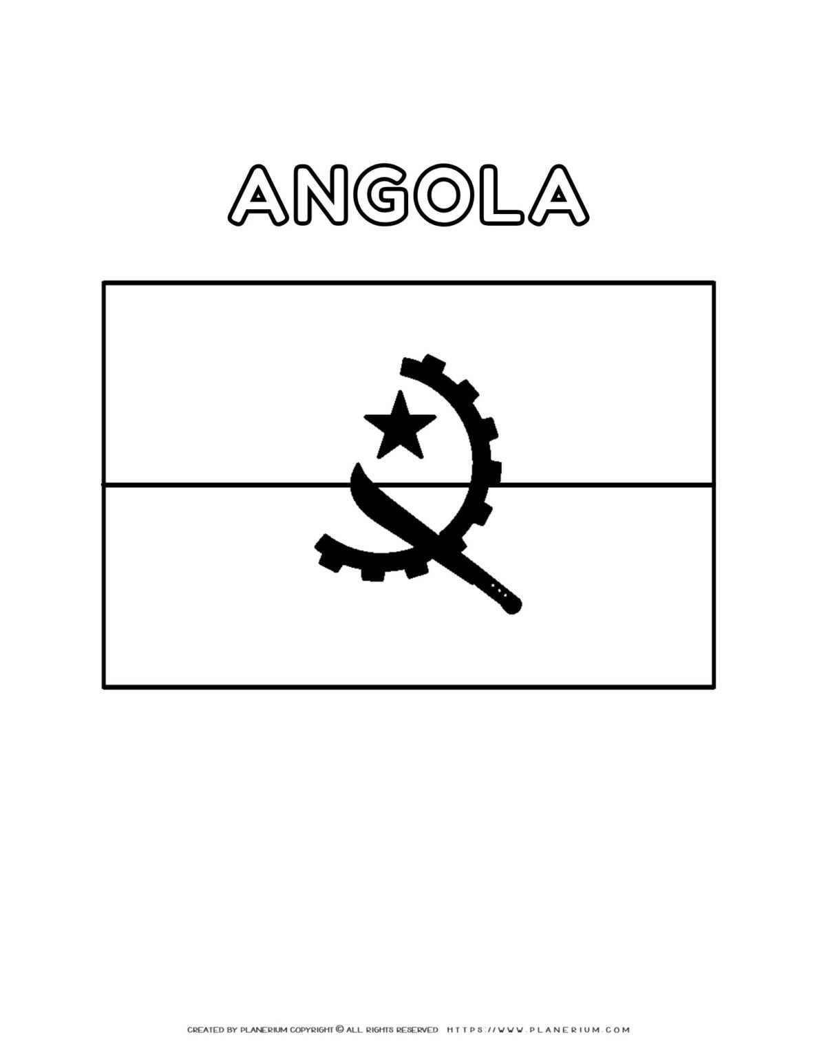 Angola flag coloring page for kids to learn about national
symbols. Printable activity for educational purposes.