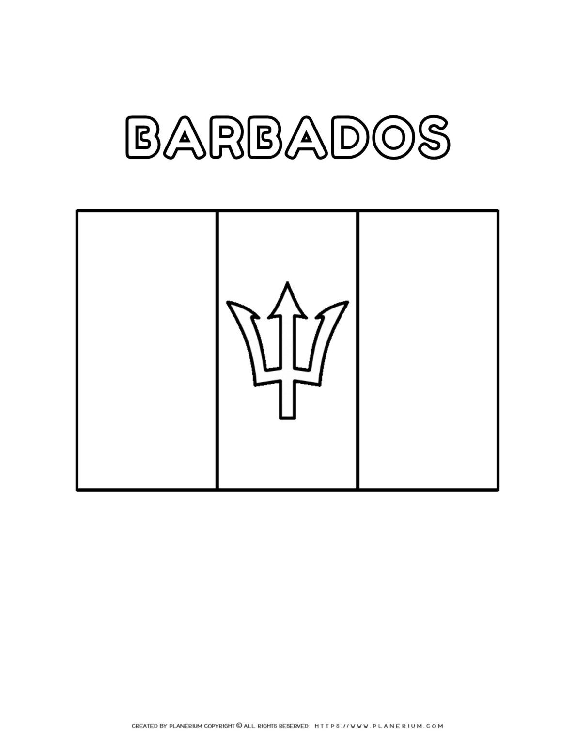 Barbados flag coloring page for kids to learn about national
symbols. Printable activity for educational purposes and creative fun.
