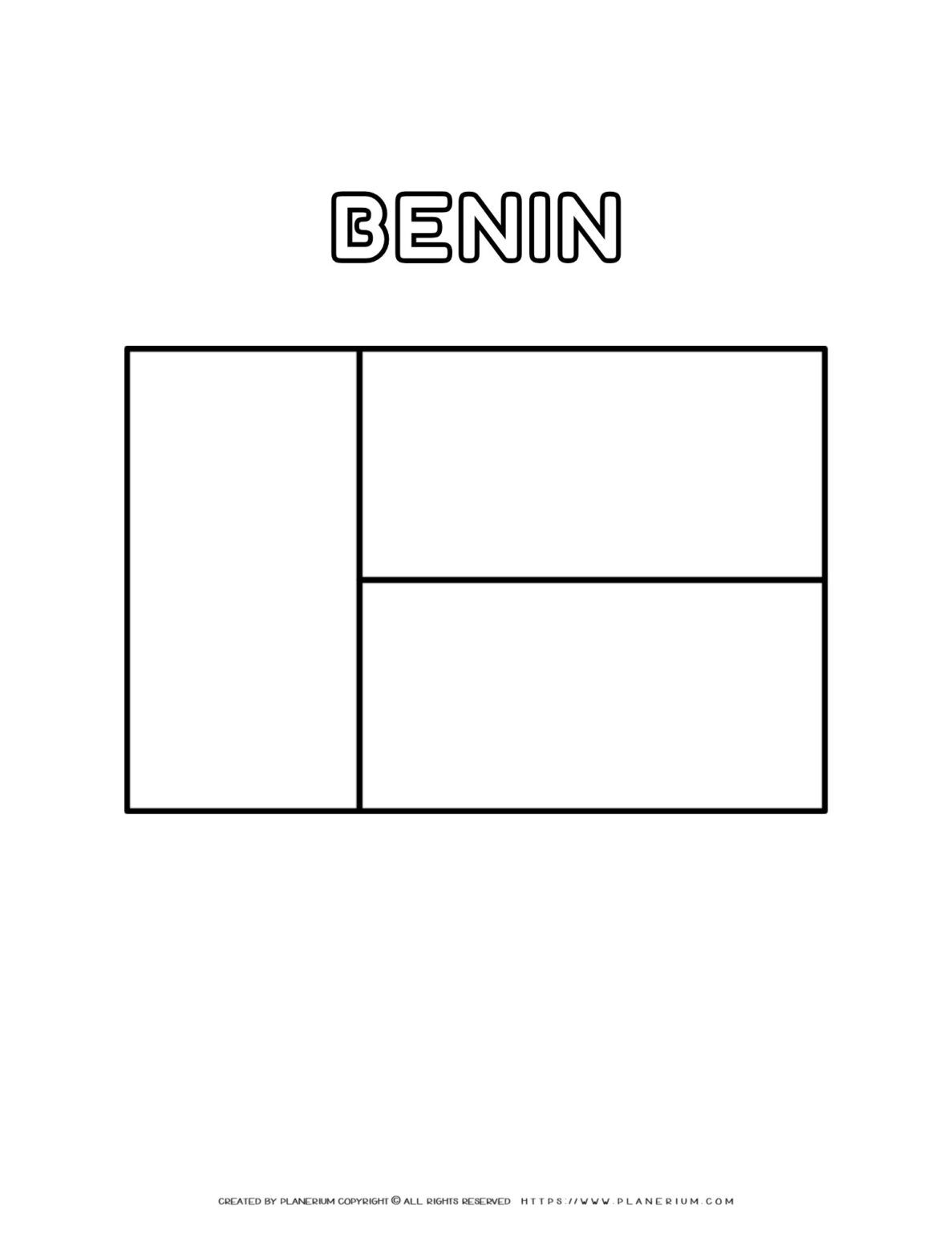 Benin flag coloring page for kids to learn about national
symbols and colors. Perfect for educational activities and cultural studies.
