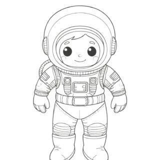 Coloring page of cartoon astronaut boy characters for kids to enjoy. Perfect for developing creativity and imagination skills.