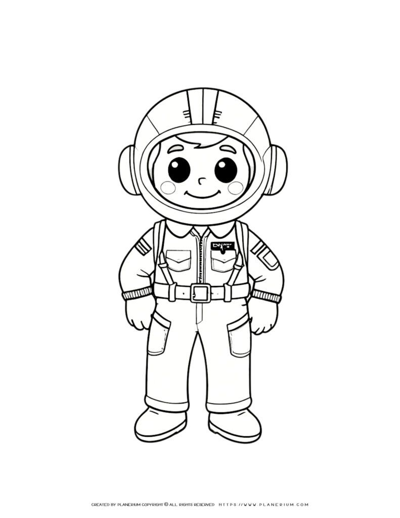 Comic Pilot Boy Coloring Page - Full Suit Outline - Fun Activity