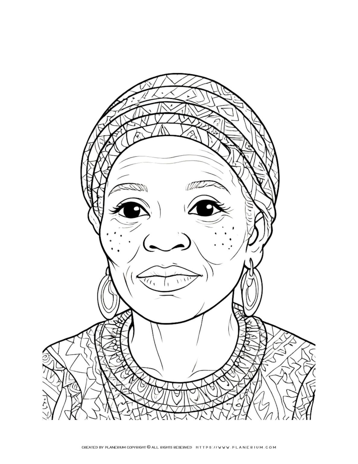Black Old Lady Face Portrait Coloring Sheet Printable Adult Coloring Page black-old-lady-face-portrait-coloring-sheet-printable-adult-coloring-page