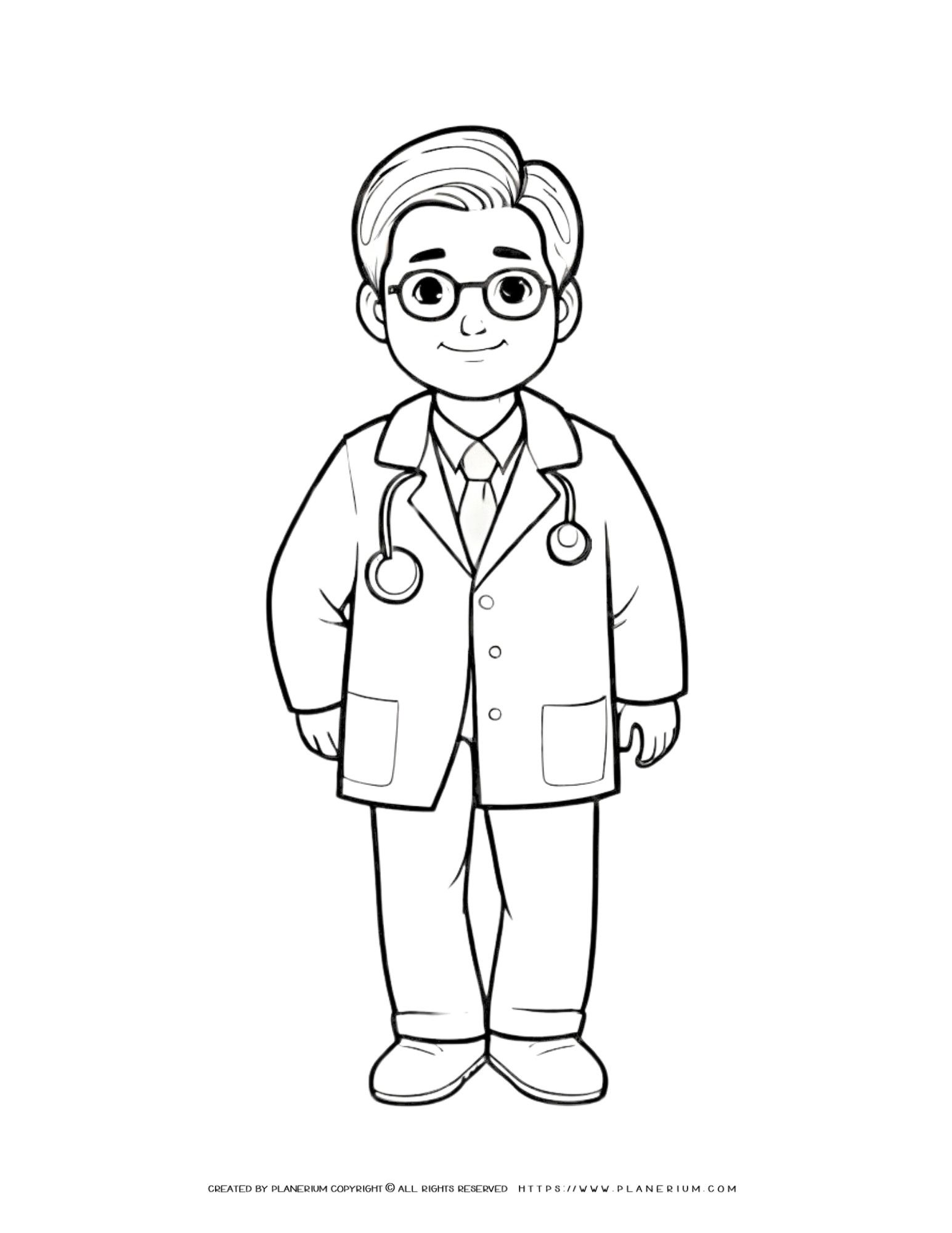 Comic Doctor Character Coloring Page - Glasses - Outline