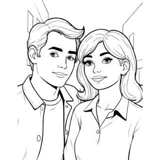 Couple drawing, smiling together.