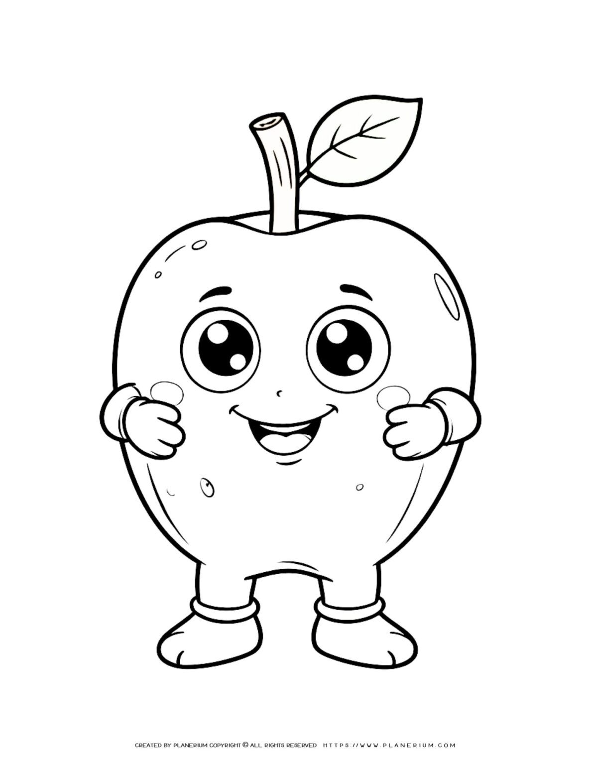 Happy cartoon apple character coloring page