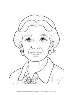 Coloring page of an elderly woman portrait, perfect for relaxation and stress relief. Ideal for adults and seniors.