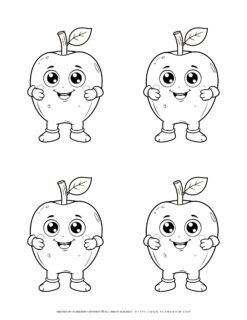 Smiling apple cartoon character coloring page.