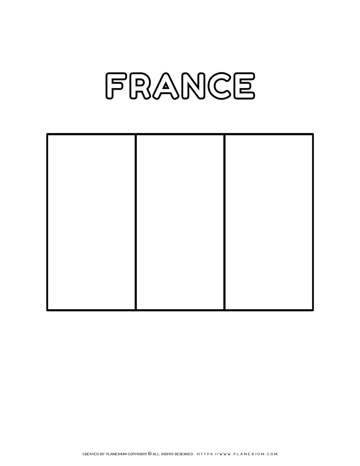 France flag coloring page for kids to learn about the
tricolor flag of France. Perfect for educational use and patriotic
activities.