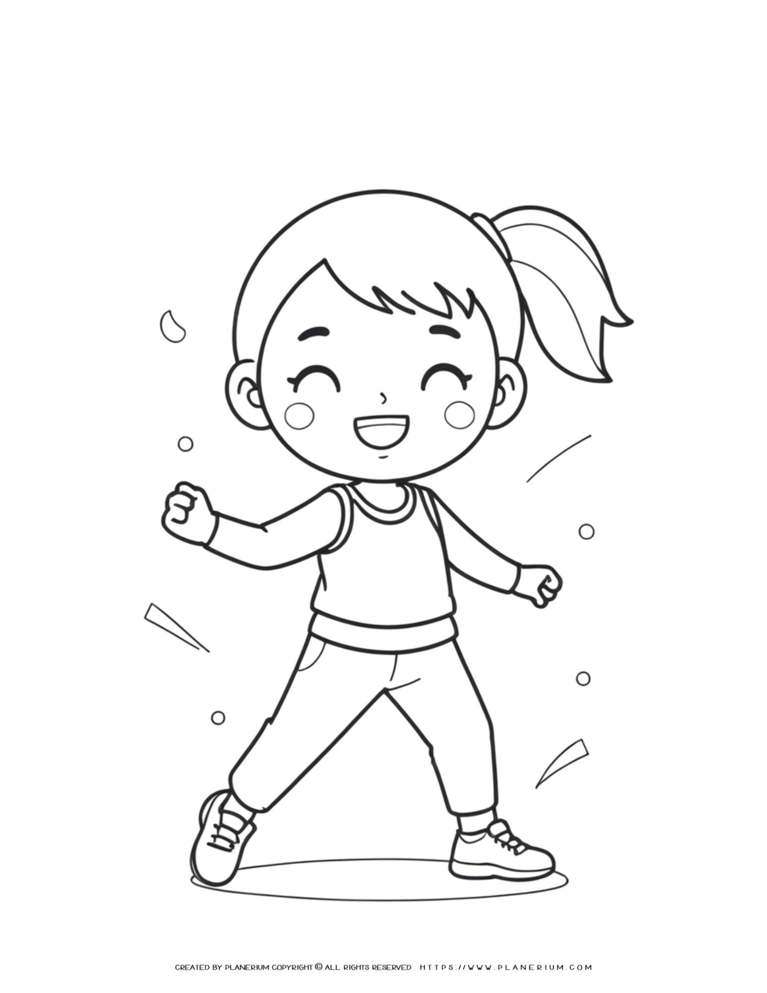 Happy girl workout coloring page fun educational