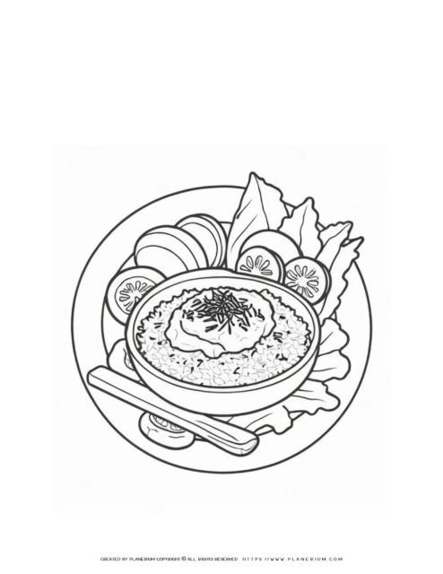 Illustration of a rice dish with garnish