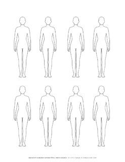 Eight identical female body outline templates