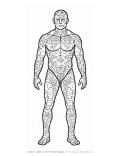 Intricate tattoo design on full-body male figure.