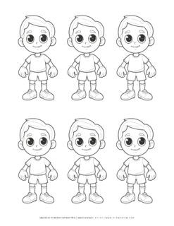 Six unique comic soccer boys players with distinct outlines