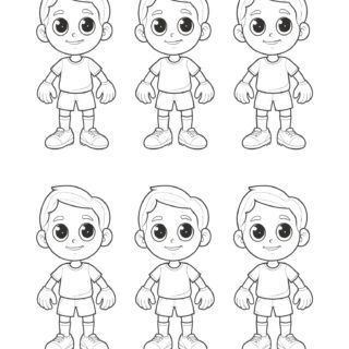 Six unique comic soccer boys players with distinct outlines
