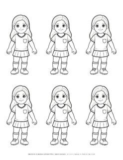 Six unique comic soccer girl players with distinct outlines standing out