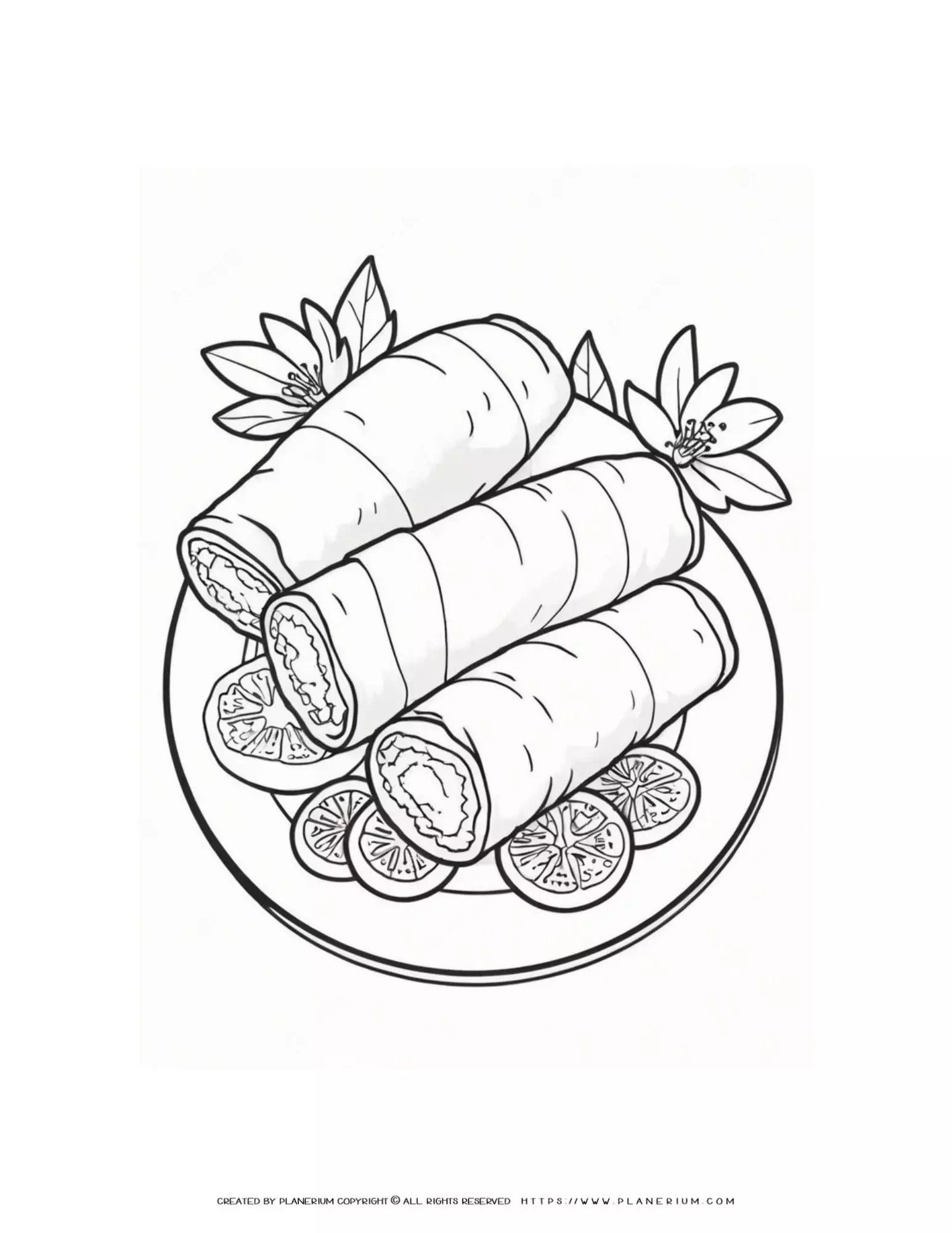 Engage Kids with a Spring Rolls Meal Coloring Page!