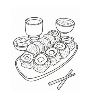 Sushi platter with chopsticks and side dishes.