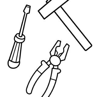 Outline of screwdriver, hammer, and pliers.