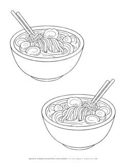 Line drawing of two ramen bowls.