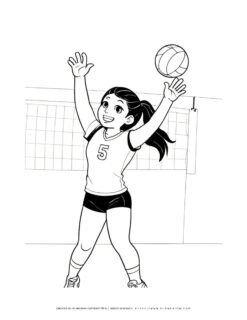 Female volleyball player coloring page for kids to enjoy. Perfect for sports enthusiasts and creative minds. Get your printable now!