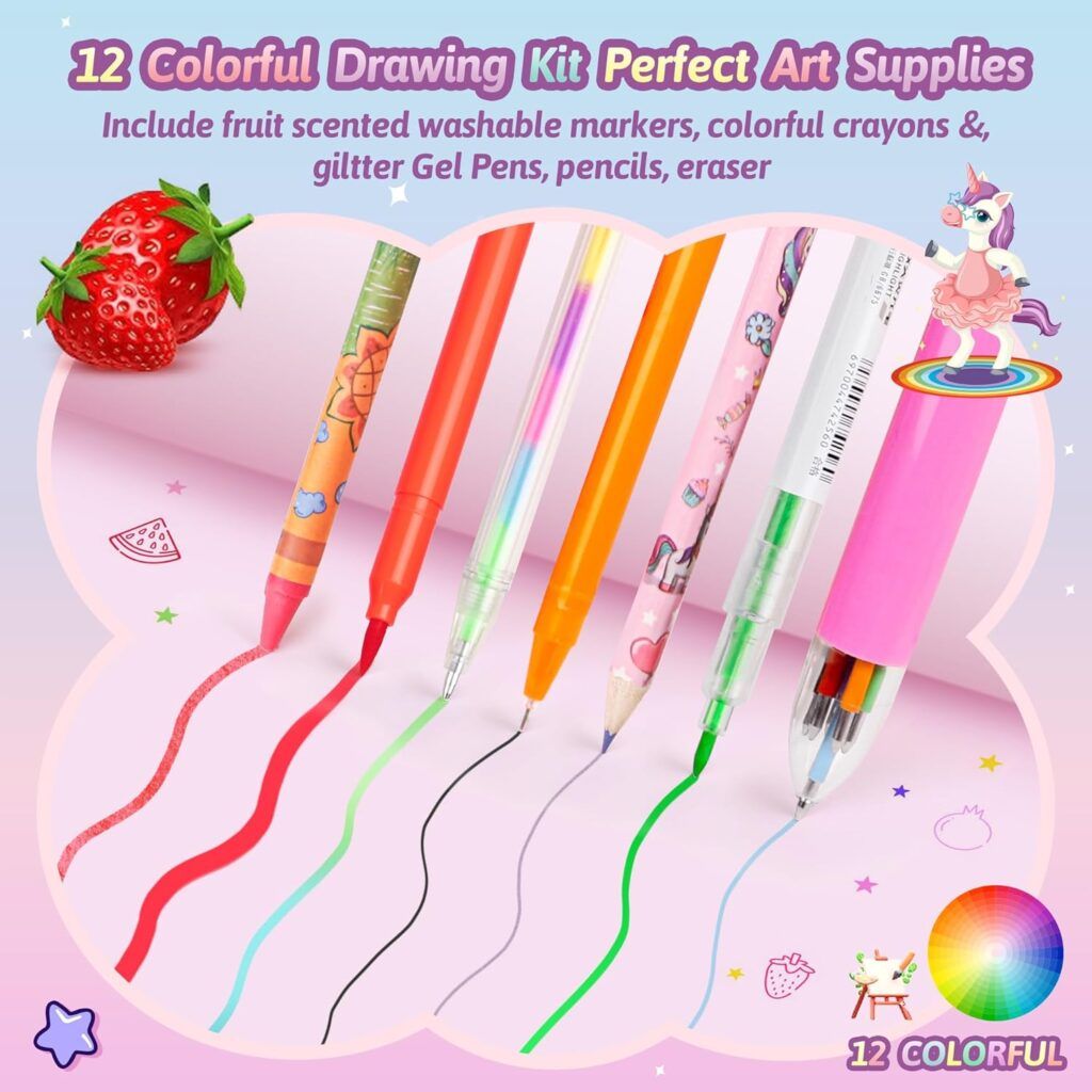 Beefunni Unicorn Fruit Scented Marker Set, 56 PCs - Ideal for Homeschool Crafts & Learning, Featuring Vibrant Colors for Creative and Engaging Projects.