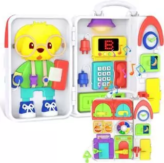 Engage toddlers aged 1-2 with a Montessori busy board, designed to boost musical skills and educational development through play.