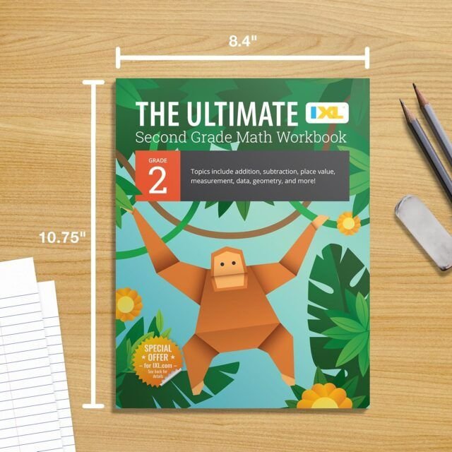 IXL 2nd Grade Math Workbook features engaging addition and
subtraction exercises with a vibrant, colorful cover designed to capture
children's interest.