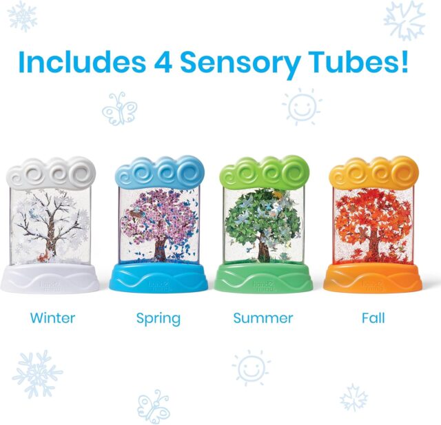 Engage toddlers in sensory exploration with Hand2Mind Changing Seasons Tubes, promoting hands-on learning and season recognition. Ideal for early childhood development.