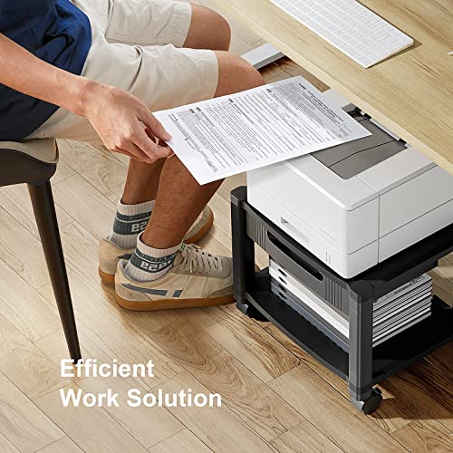 HUANUO Under Desk Printer Stand With Storage Drawer & Locking Wheels – Adjustable Height, Cable Management