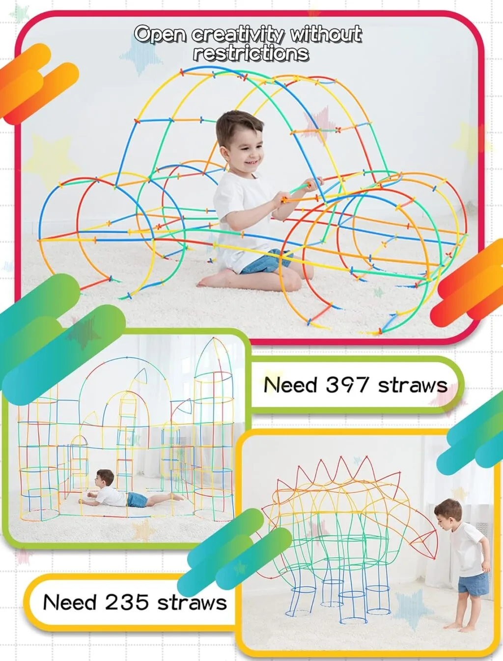 600-Pc STEM Engineering Straw Building Kit for Classroom