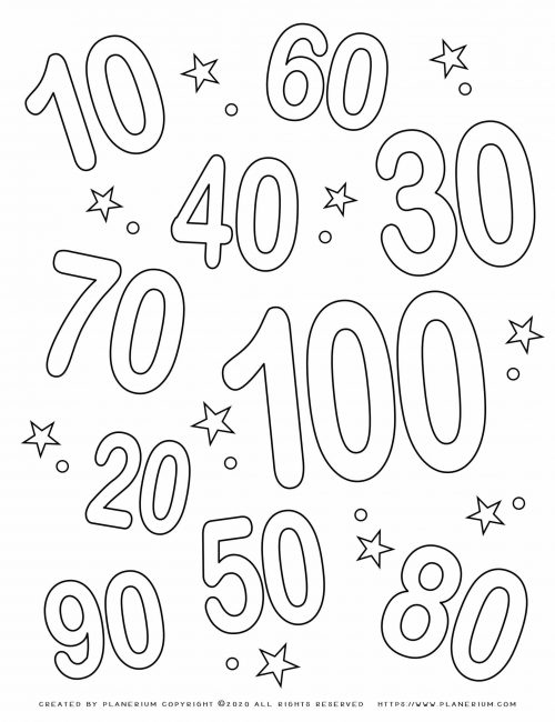100 Days of School - Coloring Page - Numbers | Planerium