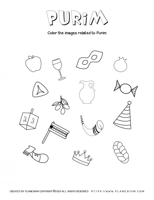 Purim - Coloring - Holiday related items | Planerium