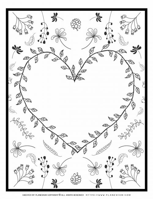 Adult Coloring Page - Heart Leaves Card | Planerium