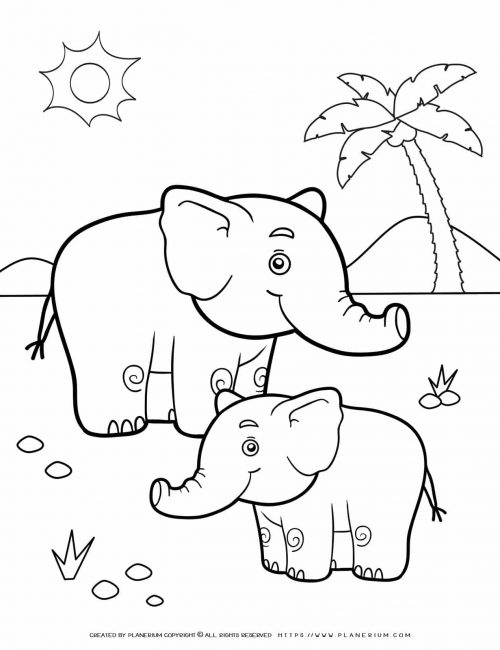 Animals Coloring Page - Elephants | Planerium