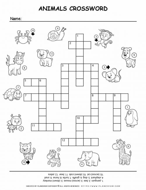 Animals Crossword | Planerium