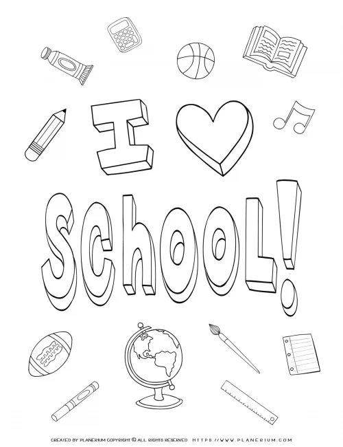 Back to School - Coloring Page - I Love School