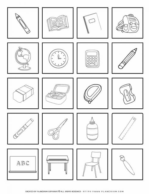 Back To School Worksheet - Coloring Twenty Accessories | Planerium