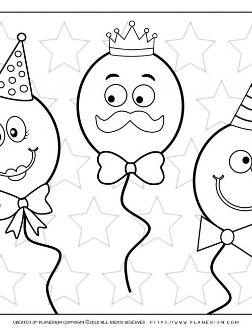 Carnival - Coloring Page Worksheet - Balloons Faces | Planerium