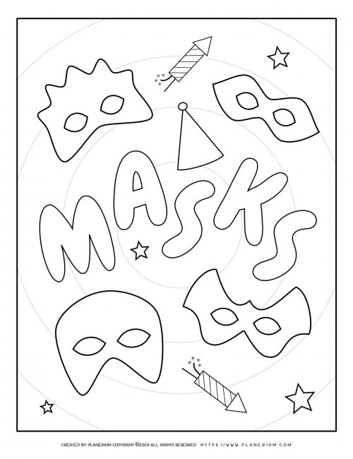 Carnival - Coloring Pages Worksheets - Masks Poster | Planerium