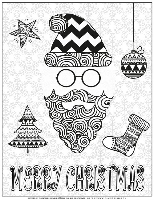 Christmas Coloring Pages - Merry Christmas Poster - Santa and Snowflakes | Planerium