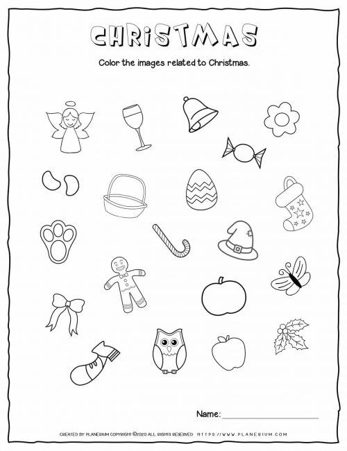 Christmas Worksheet - Color Related Objects | Free Printables | Planerium