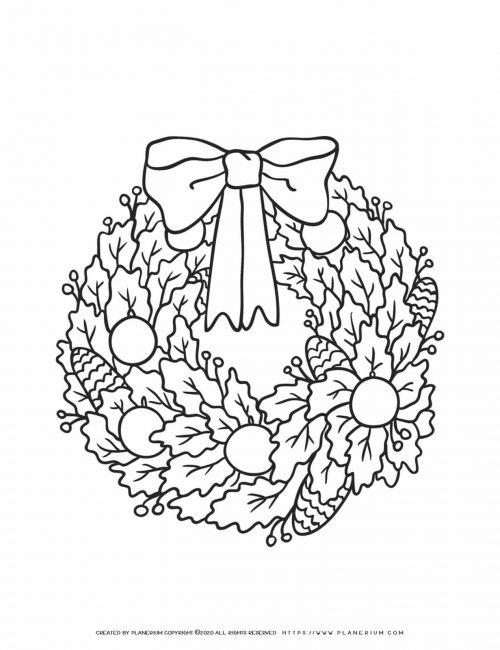 Christmas Wreath Coloring Page | Free Printables | Planerium