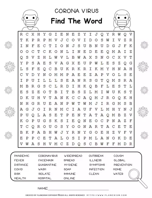 Word Search Puzzle about the Coronavirus | Planerium