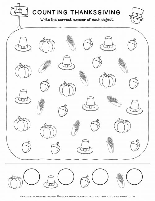 Counting Objects - Thanksgiving Worksheet | Planerium