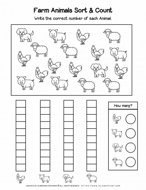 Counting Worksheets - Farm Animals | Planerium