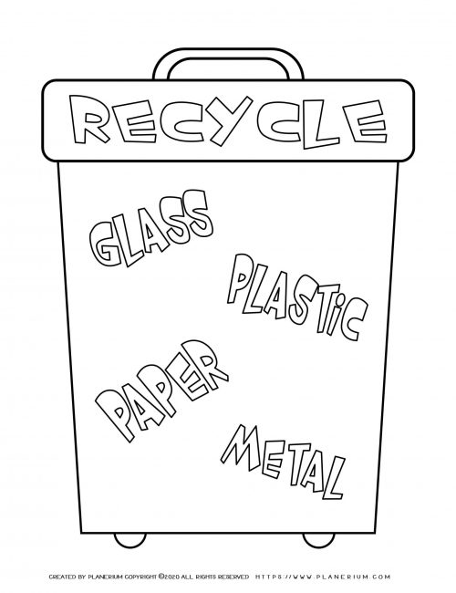 Earth day - Coloring page - Recycle bin Words