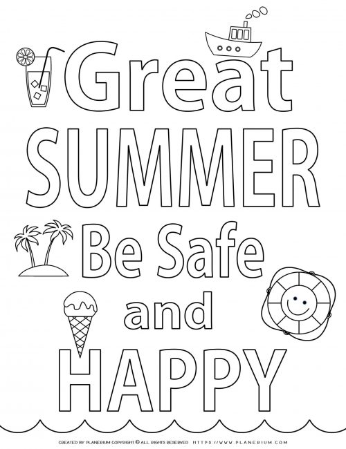 End of Year - Coloring Page - Be Safe In Summer